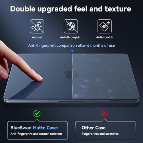 Image of BlueSwan for MacBook Air 15 inch Case M5 M4 M3 M2 2026 2025-2023, A3448 A3241 A3114 A2941, Sleek Fit Color Match, Grippy Matte Texture, Mac Book Air 15.3'' Hard Shell Laptop Cover, Midnight Clear