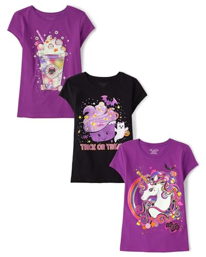 The Childrens Place Girls All Holidays Short Sleeve Graphic T-Shirts Multipacks Unicorn/Shake/Trick Or Treat 3-Pack X-Large
