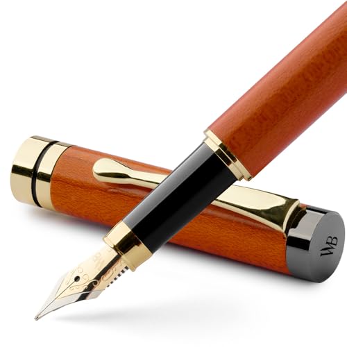 Image of Wordsworth & Black Fountain Pen Set, Luxury Bamboo Wood - Fine Nib, Gift Case; Includes 6 Ink Cartridges, Ink Refill Converter -Journaling, Calligraphy; Drawing, Smooth Writing [Cherry Wood]