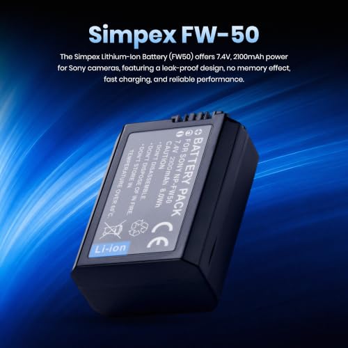 Image of Simpex FW50 Rechargeable Camera Battery 2100mAh 7.4V Li-ion Replacement Battery Compatible with Sony Alpha A7, A6000, A6500, A5100 & NEX Series Mirrorless Cameras(Black)