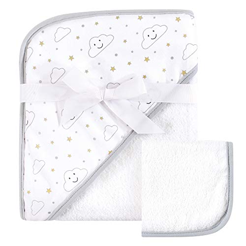 Image of Hudson Baby Unisex Baby Cotton Hooded Towel and Washcloth, Gray Clouds, One Size