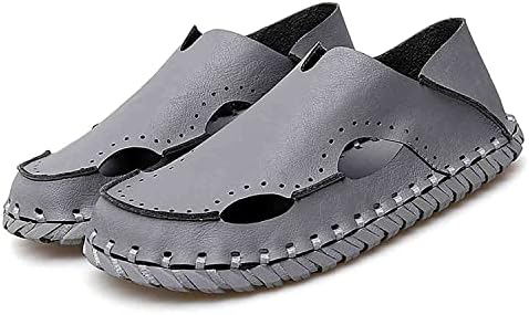 LAZALAM Men's Hollow Leather Shoes Breathable Casual Leather Sandals Summer Non-Slip Soft Bottom Sneakers