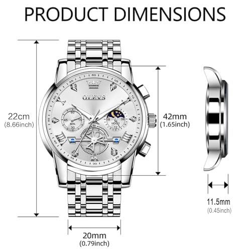 Image of OLEVS Watches Men Waterproof Luxury Big Face Mens Watch Stainless Steel Quartz Analog Dress Watches for Men Luminous Multifunction Man Watch Relojes De Hombre