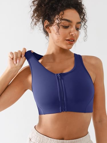 BRXL High Support Front Closure Phone Pocket Sports Bra for Women Padded Racerback Buttery Soft Workout Running Zip Bra4