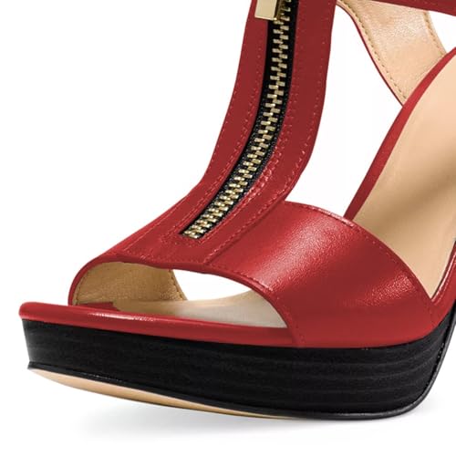 FSJ Women Peep Open Toe T-Strap Front Zipper Chunky Stacked High Heel Sandal Booties Platform Pumps Shoes Size 4-15 US2