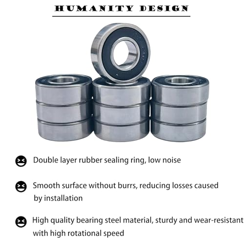 Image of 10 PCS R6-2RS Bearings 3 /8 ID x 7 /8 OD x 9 /32 Width Small Bearings Pre-Lubricated and Double Rubber Sealed Miniature Deep Groove Ball Bearing