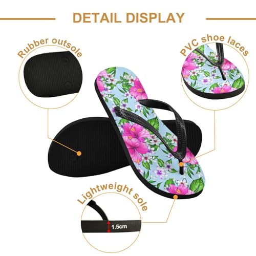 Pink Floral Lightblue Flip Flops for Beach Thong Sandals Anti-slip Lightweight Beach Slippers for Indoor Outdoor House3