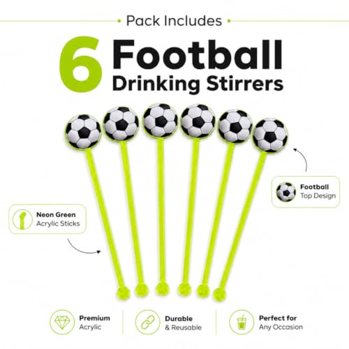 Image of Wanna Party Soccer Themed Neon Drink Stirrers, 6 Pcs Football Party Cocktail & Mocktail Stir Sticks for Birthday, Sports Party, Match Night, Table Decor & Drink Decoration