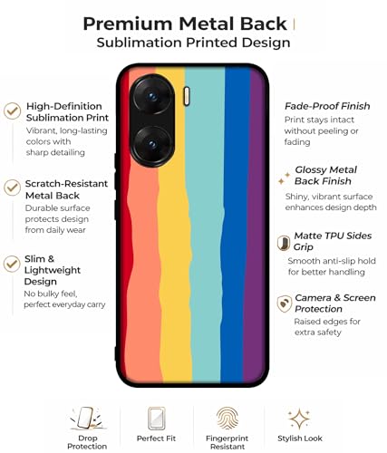 Image of Rainbow Design Premium 2D Printed Metal Back Case Cover for Vivo V29E 5G