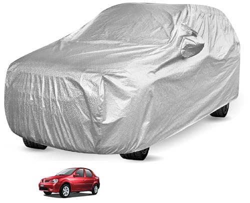 Image of Auto Hub Waterproof Car Cover Compatible with Mahindra Logan with Mirror Pocket, Soft Cotton Lining, Waterproof Logan Car Cover- Metallic Silver