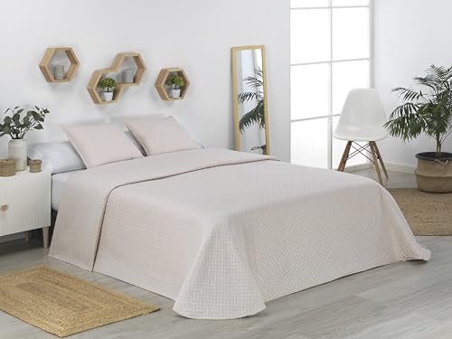 Donegal Collections - Colcha Bouti Lisa Acolchada y Reversible + 2 Fundas Cojines Cama 135/140 cm, Color Crudo. Colcha Cubrecama de Microfibra Extrasuave, Primavera Verano, Fresca, Acolchado Fino