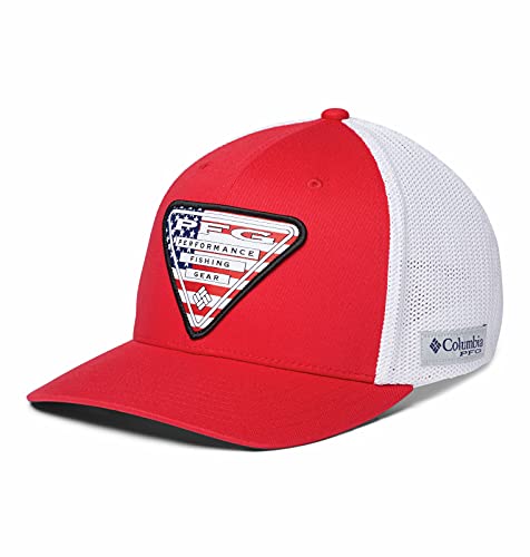 Columbia Unisex PFG Mesh Stateside Ball Cap,Mountain Red, USA Triangle,Small/Medium