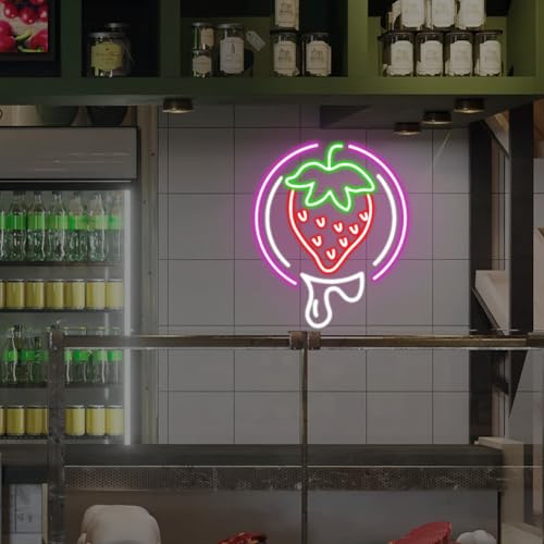 Image of Strawberry Neon Sign Fruit Neon Light USB Dimmable neon Restaurant Bar Club Home Wall Decor Gift, Strawberry Lover, Drink Led light for Wall Decor, Party, Christmas, Wedding, Kawaii art