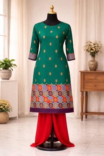 Image of Women's Cotton Blend Unstitched Kurti Set for Women | A-Line Style Dress Material | 2-Piece Traditional Ethnic Wear Suit Fabric