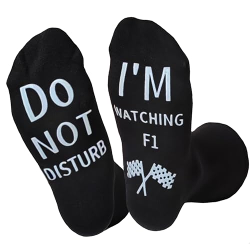 Dekzked Calzini divertenti per fan della F1, con scritta "Do Not Disturb I'm Watching F1", da uomo, regalo di compleanno per gli amanti della F1, Nero , Taglia unica