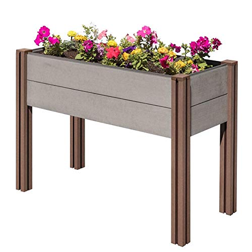 Stratco Raised Wood Plastic Composite Outdoor Decor Elevated Rectangular Garden Bed Planter Box 47 In. Tall Wooden Legs 4.5 Cubic Feet Soil, Gray