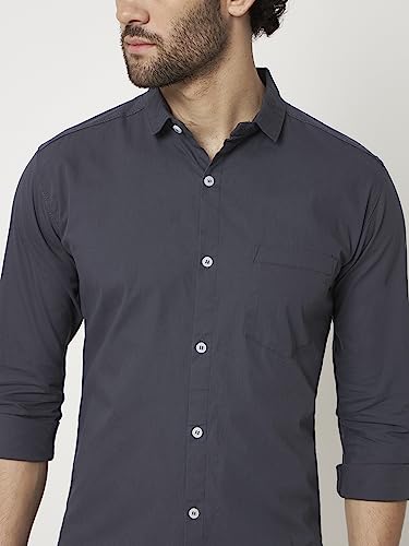 Image of RAGZO Men's Solid Slim Fit Cotton Casual Shirt with Spread Collar & Full Sleeves Breathable Fabric for Flexibility