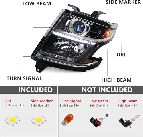 FIONE 2015–2020 Chevy Tahoe Headlights | Halogen LED DRL Replacement - Image 3