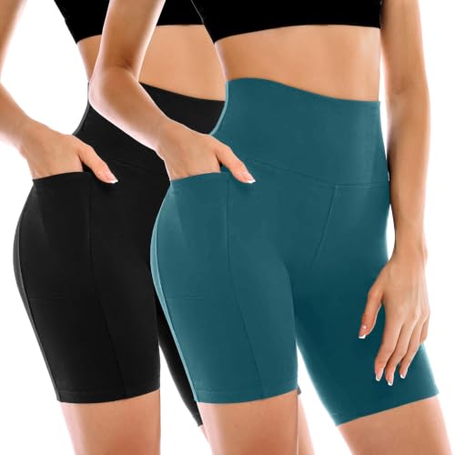 Image of Leafigure 2 Pack Womens Biker Shorts with Pockets 6 inch