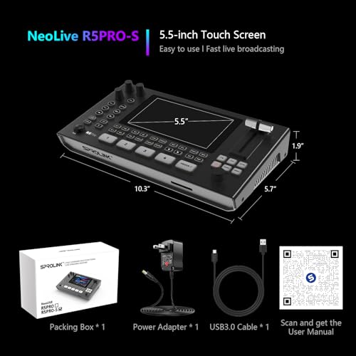 Image of SPROLINK Neolive R5S PRO Professional Live Streaming Switcher, 5.5-inch Screen, Dual 4K HDMI Input, Support AUX and PGM Output, Multi-Functional Video Mixer