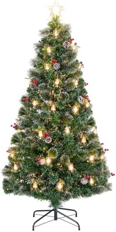 Amazon.com: Goplus 6ft Pre-Lit Fiber Optic Christmas Tree, Artificial ...