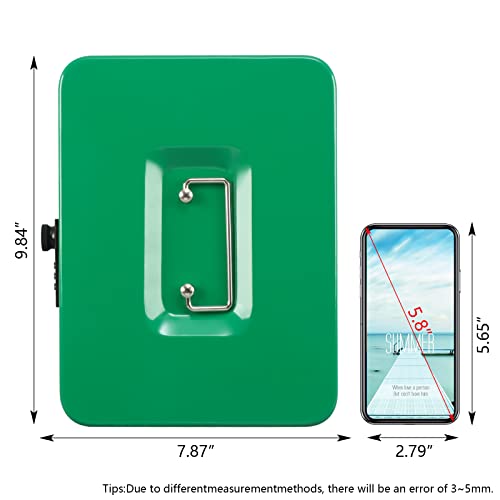 Image of KYODOLED Large Cash Box with Combination Lock,Safe Metal Box for Money, Storage Lock Box with Money Tray,9.84 inchx 7.87 inchx 3.54 inch Green Large