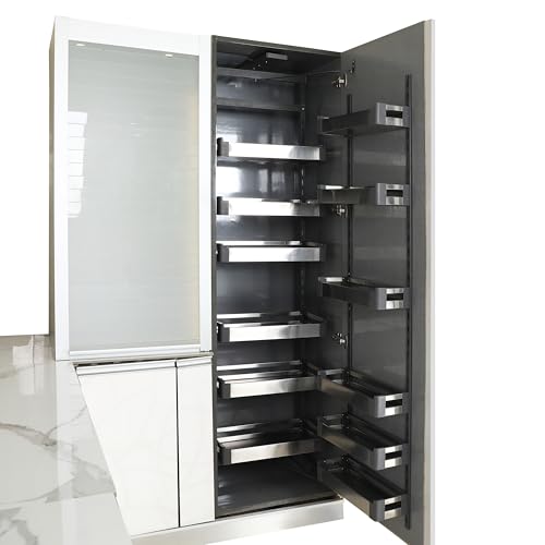 Image of Avocetmobily Stainless Steel Pull Out Kitchen Pantry Unit 600mm Cabinet | 12 Basket Modular Kitchen Storage Organizer | 6 Layer Tall Pantry Rack | 70kg Load Capacity | Silver