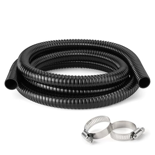1 Inch Pond Tubing – 10ft Flexible PVC Corrugated Pond Hose with 2 Stainless Steel Hose Clamps, Kink-Proof Black Plastic Pump Tubing for Garden Ponds, Waterfalls, Filters & Drainage