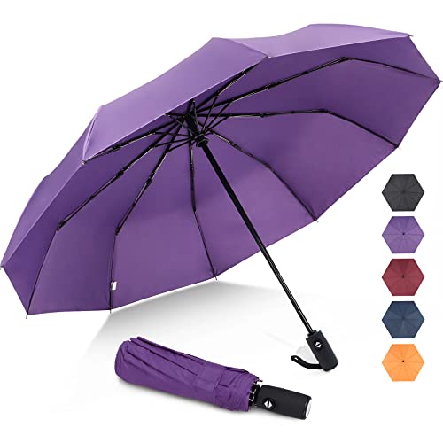 ZOMAKE Paraguas Plegable Antiviento,Pequeño Paragua Protección Solar UV para Hombre Mujer - Mini Umbrella con Apertura y Cierre Automático,Resistente al Viento,de Secado Rápido(Viola)
