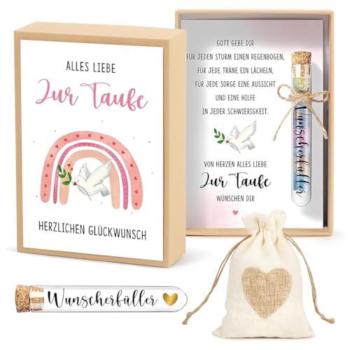 Luxorium Cadeau baptême en argent - Ensemble de 4 pièces - Cadeaux pour garçons et filles avec petite fiole en verre, emballage et ange en bois Arche de Noé