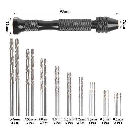 DODUOS 37 PCS Juego de Taladro de Mano Incluye Mini Plana Abrazadera, Mini taladros de PCB, Taladros Helicoidales de 0.5-3.0mm, Mini Taladro de Mano para Tallar artesanías y moldes, perforar Agujeros