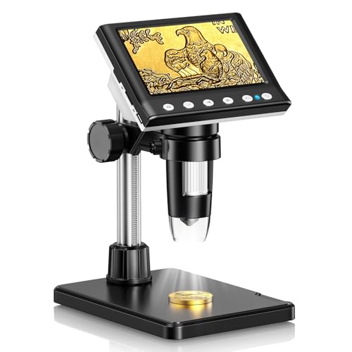 Hayve Digital Mikroskop, 4,3 Zoll LCD Mikroskope, 1080P USB Mikroskope mit 8 Einstellbaren LED Licht, Mikroskop für Kinder, Erwachsene, Kompatibel mit MacOS Windows