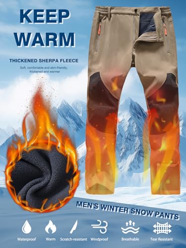 SPOSULEI Mens Ski Waterproof Insulated Pants Fleece Lined Softshell Snow Hiking Snowboard Outdoor Pants with Zipper Pockets - Image 4