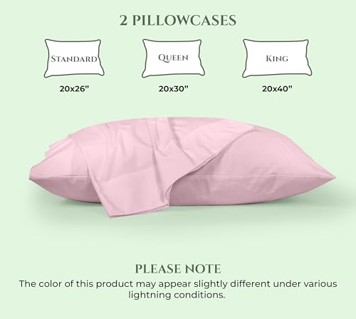 Image of Royale Linens 100% Cotton Pillow Cases Standard Size Set of 2 - Percale Pillowcase - Pink Pillow Cases Super Soft Cooling & Breathable Hotel Cotton Pillowcases, Fits Standard Pillows (20 inchx26 inch, Pink)
