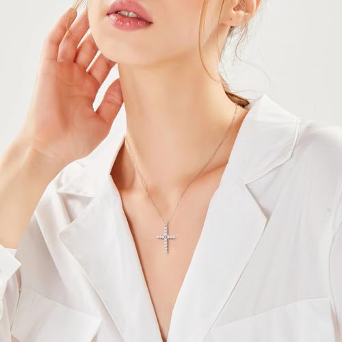 Diamond Cross Necklace for Women, Moissanite Pendant Necklace, S925 Sterling Silver Plated White Gold Jewelry Gift for Birthday Anniversary Wife Mom4