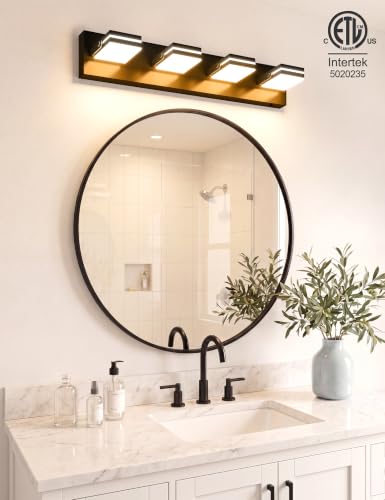 Image of VOLISUN 4 Light Bathroom Vanity Light, 27.16 inch Dimmable Bathroom Light Fixtures Over Mirror, 5 Color Temperatures, 180Rotatable Head, Black LED Vanity Lights for Bathrooms-ETL Certificated