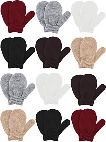 Image of Boao 12 Pairs Toddler Mittens Bulk Kids Winter Knit Gloves pack Childrens Stretch Mittens for Toddler Boys Girls