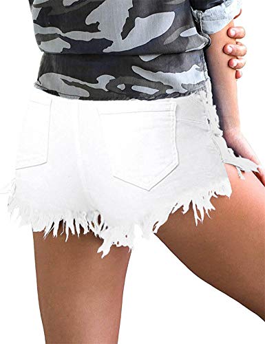 Image of onlypuff Women Denim Shorts Ripped Mid Waisted Jean Shorts with Pockets