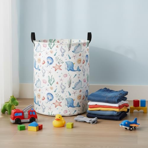 Image of Baby Laundry Hamper kids laundry Basket Waterproof Laundry Bag for Bedroom Clothes Organizer Room Decor(Blue Ocean)