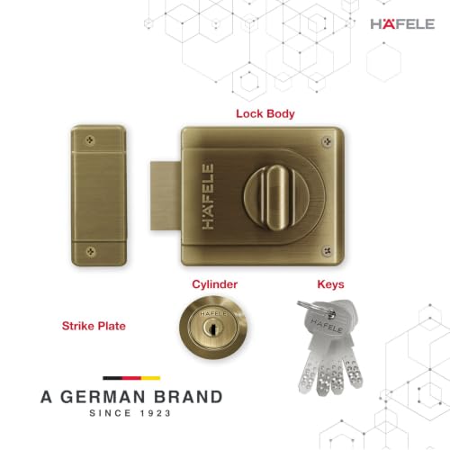 Image of Hafele Small Rim Dead Lock | Dimple Key Security | Double Throw Deadbolt | Durable Finish | Antique Brass | 10 Years Warranty