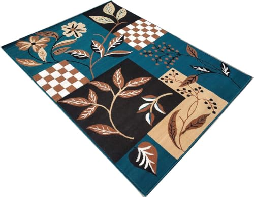 Image of Floral Design Acrylic Polyester Carpet for Living Room 12x15 Feet Color Blue(360x450Cm), Large Rectangle