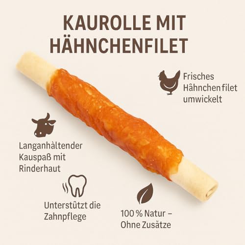 123... Hund dabei! - Hähnchenfilet Kaurolle 100 Stück - Kaustange mit Huhn - Hundesnack - Kaustangen für Hunde - Kaurollen für Hunde - Kaustange mit Hühnchen (900g (ca. 100 Stück))