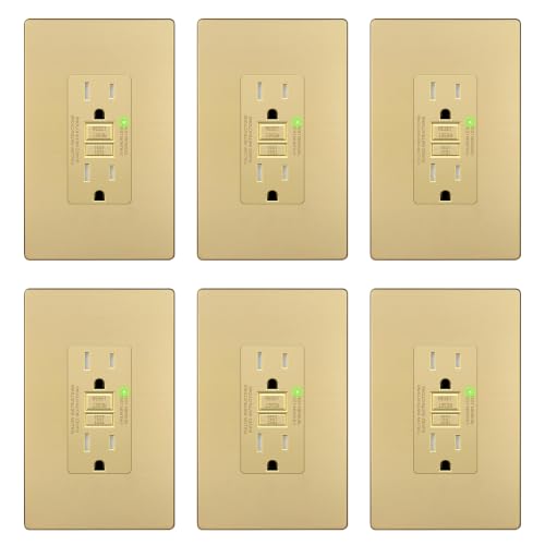 Image of LIDER GFCI Outlet 15Amp, GFCI Receptacle, ETL Listed, Matte Gold, 6-Pack