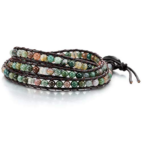Mowom 5020061 Layered Bracelets For Women Men Genuine Leather Bracelet Rope Bangle Cuff Gemstone Beads Braided Bracelet 3 Wraps Adjustable Handmade Oriental Agate Meditation Jewelry Gift thumb #2