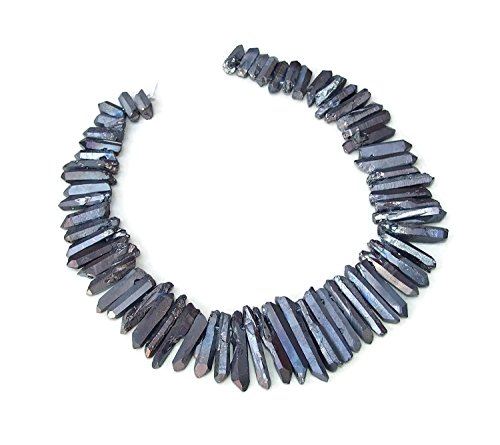 Black Titanium Quartz Crystal Points. Excellent Gemstones for Jewelry Making. Rough Raw Quartz Jewelry Stones. Full Strand - 20mm - 40mm