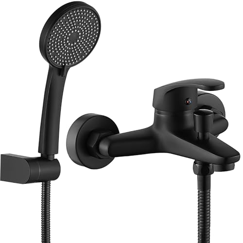 Grifo Ducha Monomando Ducha Mezclador de Ducha con Alcachofa 5 Función con 150CM Manguera Grifo Bañera para Bañera Baño Negro Mate