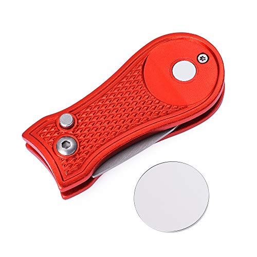 Mile High Life All Metal Foldable Golf Divot Tool With Pop-Up Button & Magnetic Ball Marker (Red Bone) #TOP3
