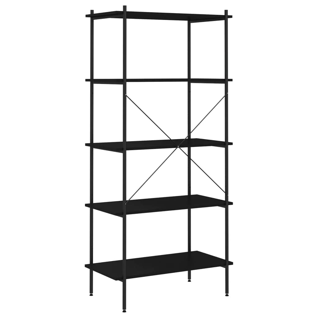 Scaffale nero con 5 ripiani, 80 x 40 x 163 cm, per ufficio e soggiorno | Robusto scaffale in legno e acciaio con protezione antiribaltamento per studio, cantina e ufficio.