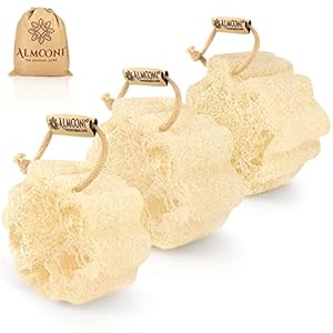 Almooni Mini Natural Loofah Sponge – Real Egyptian Shower Exfoliating Loofah – Small Loofah Scrubber for The Perfect Grip – 3 Count(1 Pack)