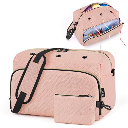 IBFUN Bolsa De Fios De Crochê Bolsa De Tricô 2 Peças - Organizador De Armazenamento De Fios Bolsa De Crochê Para Iniciantes Com Alça De Ombro Para Acessórios De Crochê Agulhas De Tricô Agulhas De Cro